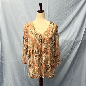 Dana Buchman Orange and Brown Cowl Neck Blouse